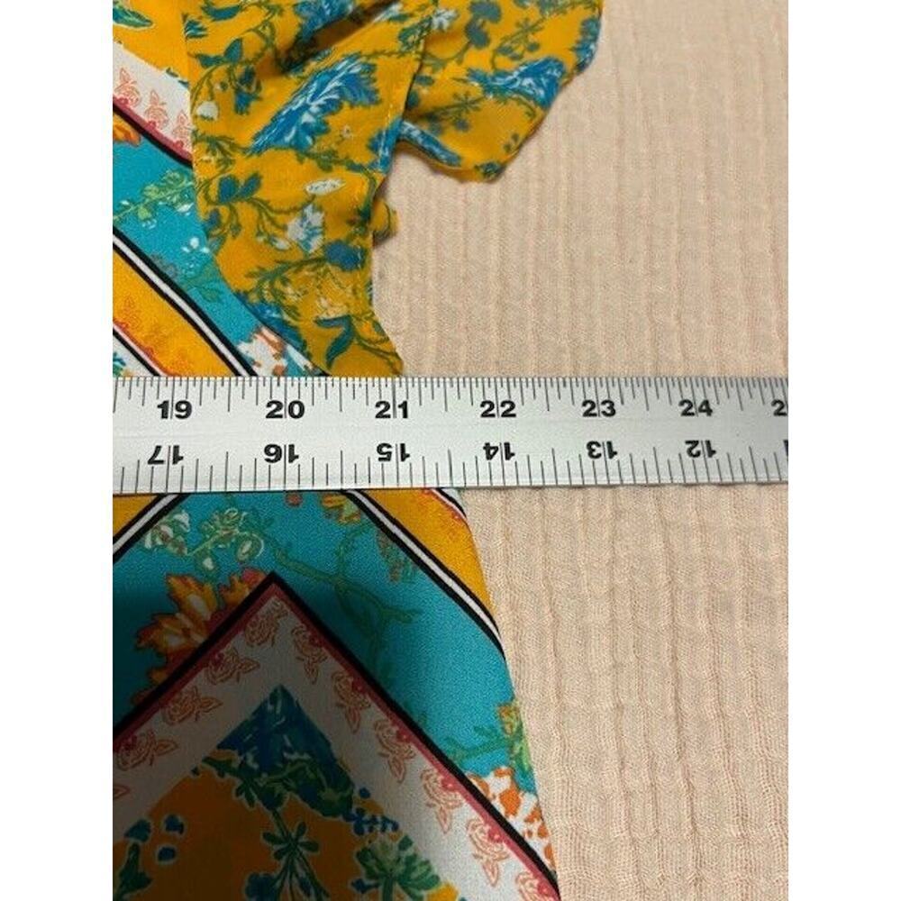 Cato Ladies Size XL Yellow-Multi Color V Neck Ruffled Short Sleeved Blouse - Picture 6 of 7